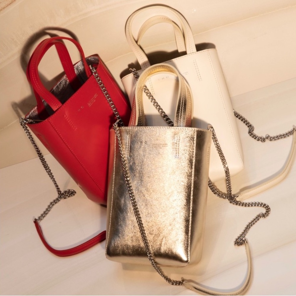 IRO Red Leather Mini Tote Bag with Chain Strap